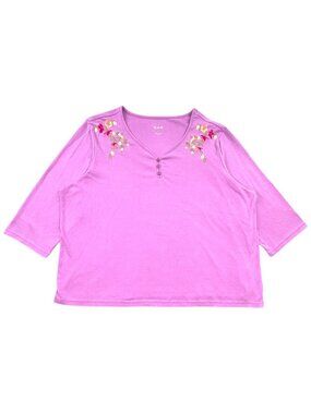 Vintage Blair Lavender Embroidered Floral Henley